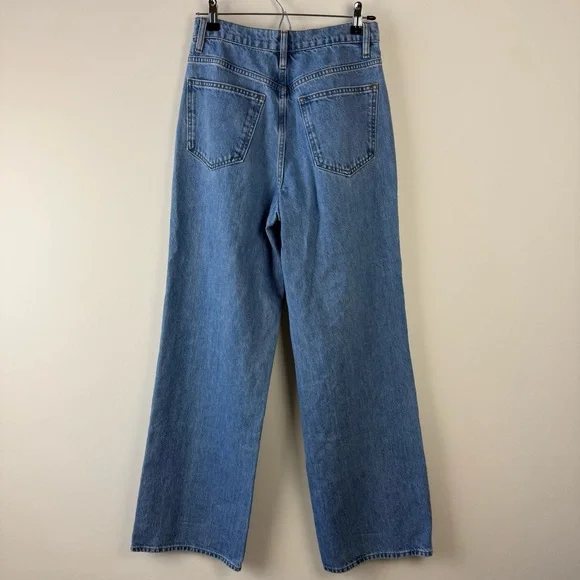 Frame Rolled High Rise Wide Leg Jeans in Meadow